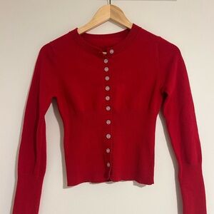 Red Button-Up Cardigan